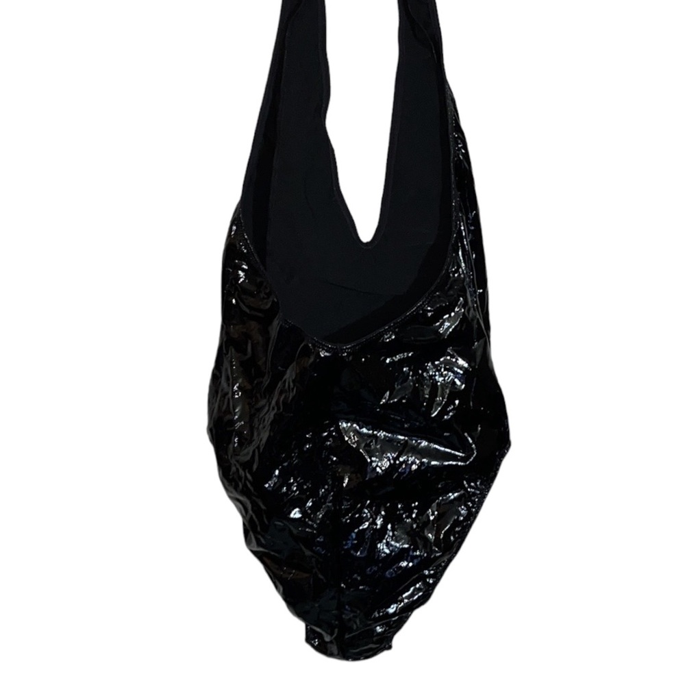 Forever 21 Faux Patent Leather Bodysuit Halter Style V-Neck With Snap Closure - Picture 2 of 5